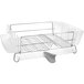 A stainless steel OXO Good Grips dish rack with two racks and metal rods.
