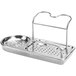 An OXO stainless steel sink organizer with two baskets.
