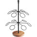 A black metal Tablecraft 2-tier stand with rings on it.