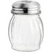 A Tablecraft clear plastic swirl shaker with a chrome plated slotted top.