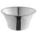 A Tablecraft stainless steel sauce cup with a flared rim.