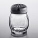 A Tablecraft glass swirl shaker with a black perforated lid.