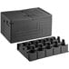 A black Cambro Cam GoBox top loading food pan carrier with cup holders.