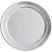 A close-up of a silver Choice 8" aluminum pizza pan with a round rim.