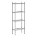 A wireframe of a Regency stainless steel shelving unit with four shelves.