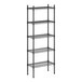 A black wire shelving unit with 5 shelves.