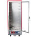 A silver and red Metro C5 holding/proofing cabinet with a clear door.