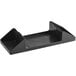 A black plastic condiment caddy with two compartments designed for Choice tabletop napkin dispensers.