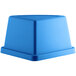 A blue plastic Lavex corner round trash can lid.
