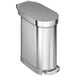 A simplehuman stainless steel trash can with a plastic lid.