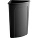 A black Lavex corner round trash can with a lid.