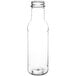 A clear PET ring neck sauce bottle with a white lid.