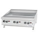 A U.S. Range chrome plated liquid propane countertop griddle with thermostatic controls.