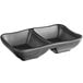 A black plastic Acopa Izumi sauce dish with two compartments.