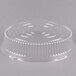 A clear plastic lid with a circular rim on a white background.
