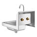 A silver stainless steel Regency wall mounted hand sink with a gooseneck faucet.