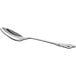 An Acopa stainless steel dinner/dessert spoon with a handle.