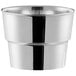 A stainless steel malt cup with a black rim.