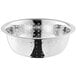 A silver stainless steel Choice 8 Qt. colander with holes.