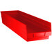 A Regency red plastic shelf bin with two compartments.