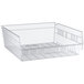 A clear plastic Regency shelf bin with a white background.