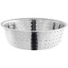 A silver metal Choice 12 Qt. stainless steel colander with holes.