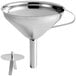 A stainless steel Choice funnel with a handle and detachable strainer.