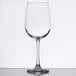 A close-up of a Libbey tall wine glass on a white background.