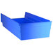 A Regency blue plastic shelf bin with an open lid.