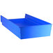 A blue plastic container with two compartments and a lid.