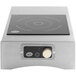 A silver brushed aluminum Tablecraft induction station with a black surface and knob.