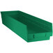 A green plastic Regency shelf bin with two compartments.