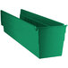 A green Regency plastic shelf bin with two compartments and an open lid.