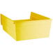 A yellow Regency plastic shelf bin with an open lid.