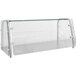 An Advance Tabco cafeteria food shield with clear plastic and glass shelves and a metal frame.