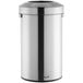 A silver Rubbermaid Refine stainless steel trash can with a lid.