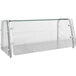 An Advance Tabco cafeteria food shield with a clear plastic sheet and metal frame.