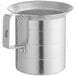 A silver aluminum Choice measuring cup with a handle.