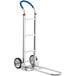 A Lavex aluminum hand truck with a blue handle.