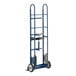 A blue Lavex hand truck with wheels.
