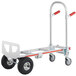A silver and red Lavex hand truck with pneumatic wheels.