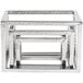 An American Metalcraft stainless steel open frame riser set with a hammered finish on a table.