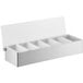 A white Tablecraft stainless steel condiment bar with 6 compartments.