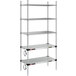 A Metro stainless steel shelving unit with heated shelves and chrome posts.
