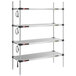 A Metro Super Erecta heated stainless steel shelving unit with four shelves and chrome posts.