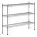 A wire shelving unit with three shelves.