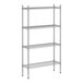 A white wireframe Regency stationary metal shelving unit with four shelves.