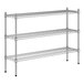 A Regency stainless steel three-shelf kit with wire shelves.