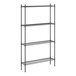 A wireframe of a black Regency metal shelving unit with four shelves.