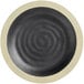 A black melamine plate with a medium ivory circular rim.